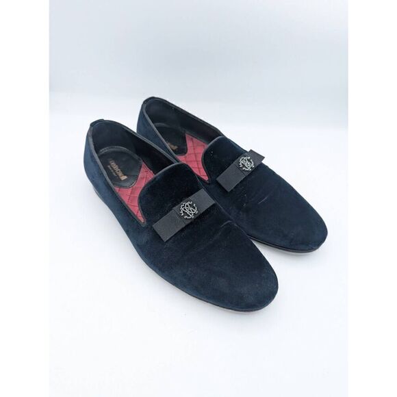 Roberto Cavalli men's navy velvet loafers size 40.5 - Picture 1 of 11